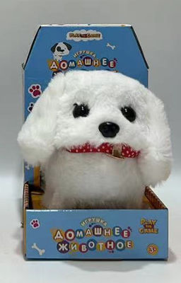 Heet-verkoopt het Lopen Witte Hond met Kabel die de Fabriek van Pluchetoy cute soft toy BSCI trekken