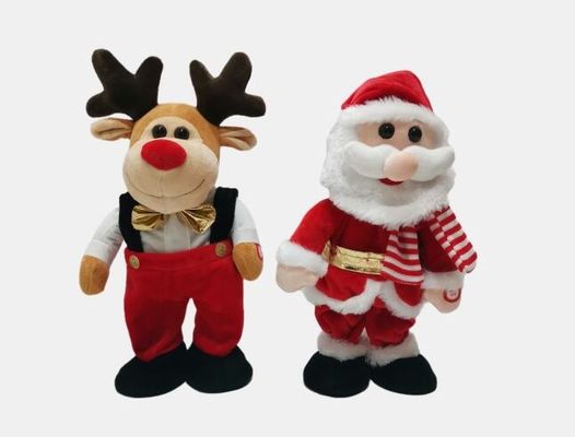 Zingende Dansende Wiggly Santa And Reindeer 32cm met pp-binnen Katoen