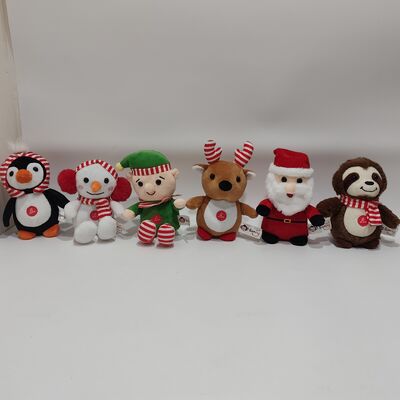 6 Assorti Kerst Pluche Speelgoed met Zing- en Lichtfuncties