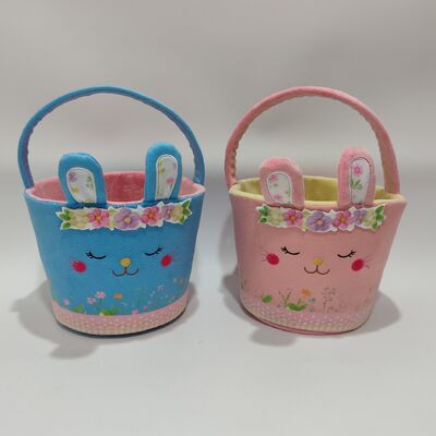 Twee-kleurige Paashaas Basket Plush Toy Zachte en kleurrijke Kerstcadeau Collectie