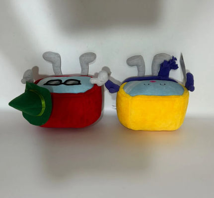 Aanpasbare 14cm rode en gele kabelbaan mascotte pluispoppen