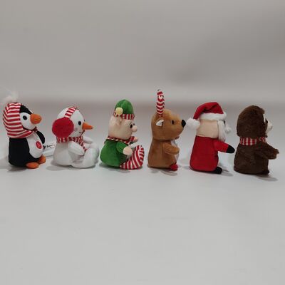 6 Assorti Kerst Pluche Speelgoed met Zing- en Lichtfuncties
