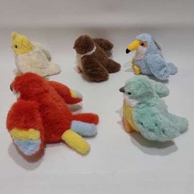 5 Assorted Plush Parrot Toys Colorful Soft Stuffed Birds Collection