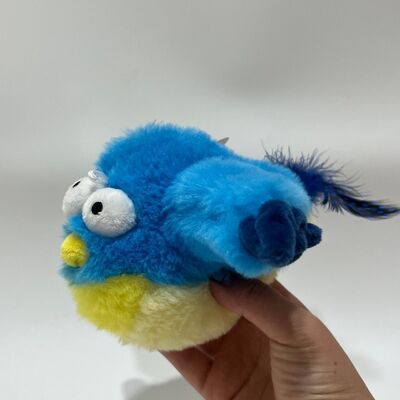Blauwe Dikke Vogel Pluche Speelgoed met Geluid Knijp om te Piepen Grappige Gevulde Vogel Interactief Stressverlichtend Speelgoed