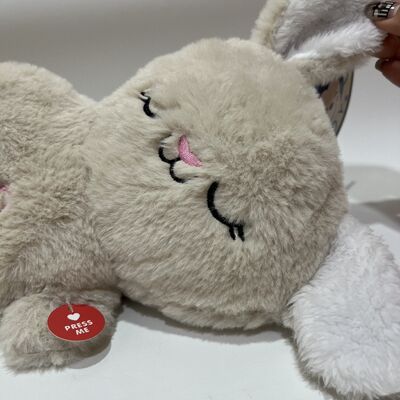 Breathing Light Sleep Soothing Lying Rabbit Plush Toy Beige Grey Heart Bunny Pillow Baby Sleep Aid